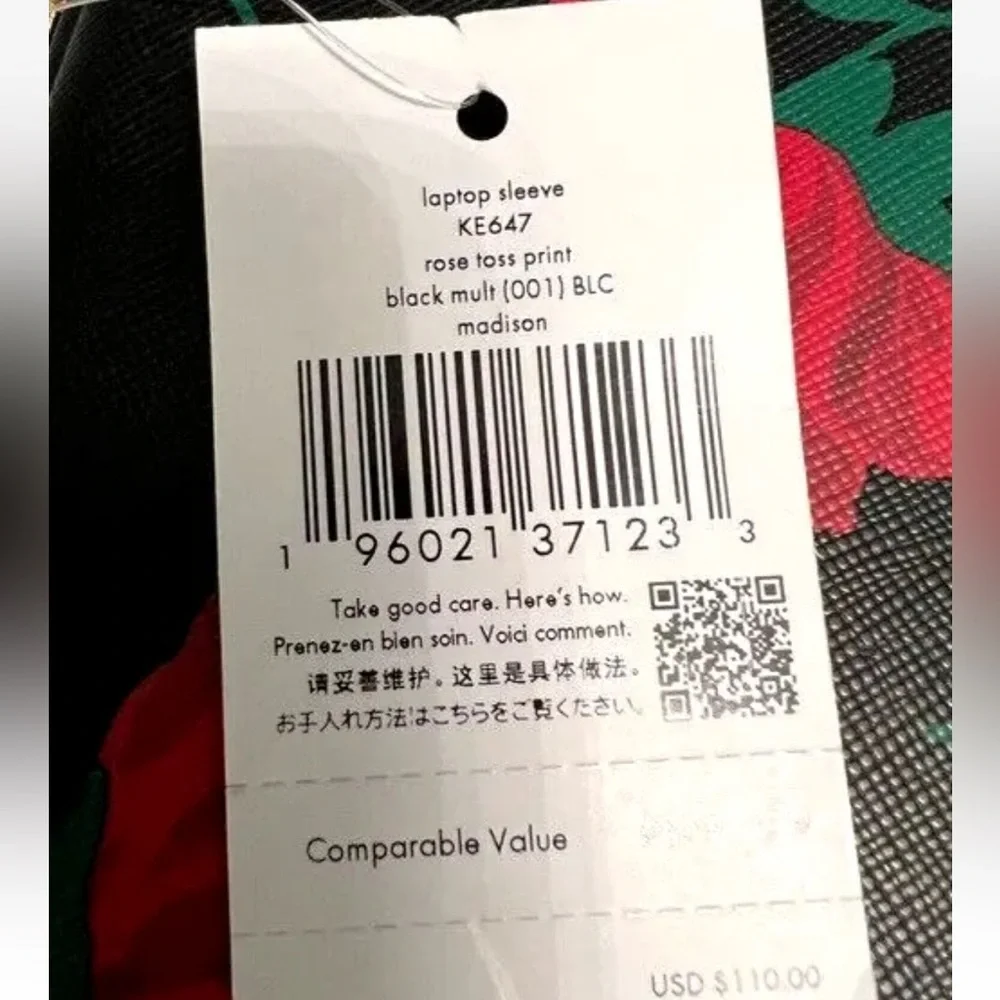 KATE SPADE MADISON BLACK ROSE TOSS PRINTED LAPTOP SLEEVE CASE BAG $110 N…